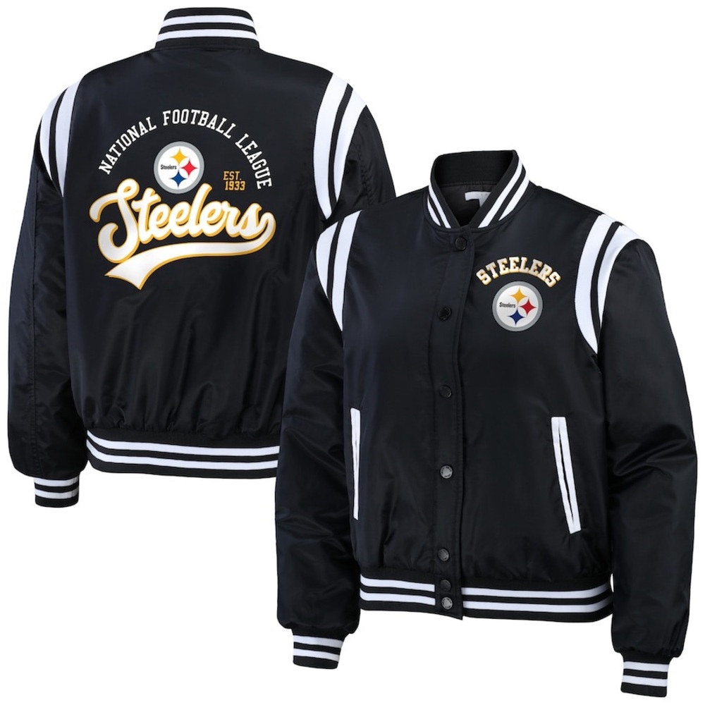 Women's Pittsburgh Steelers WEAR by Erin Andrews Black Full-Snap Bomber Jacket